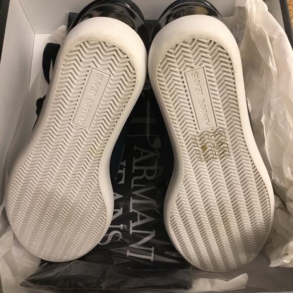 Armani Jeans Blue High-Top Wedge Sneakers - Picture 8 of 11